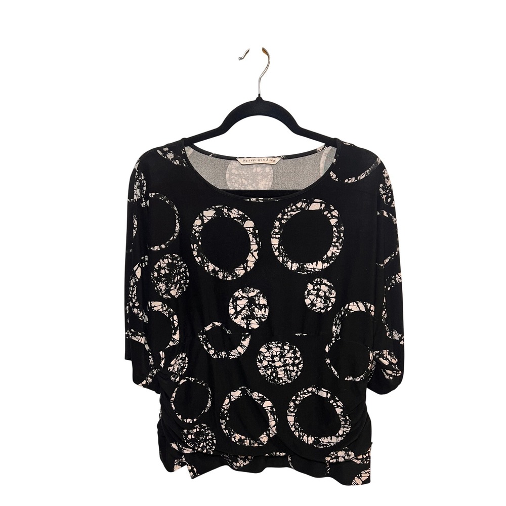 Abstract Geometric Goth Grunge Black White 3/4 Sleeve Top Relaxed -Medium